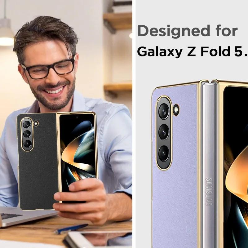 Leder Galvanisiert Schale Handyhülle für Samsung Galaxy Z Fold 5 4 3 Fold5 Fold4 Fold3 5G Stoßfest Schutz Rückseite