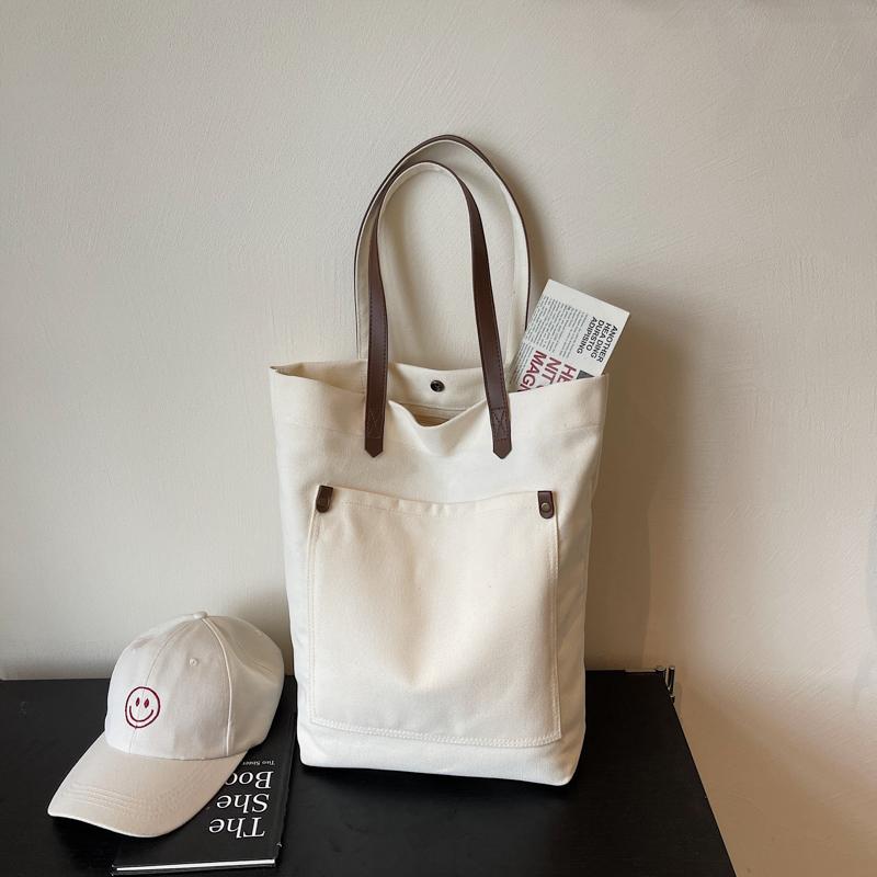 Canvas Bag Solid Color Large Capacity Student Handbag Women's Shoulder Bag Underarm Bag