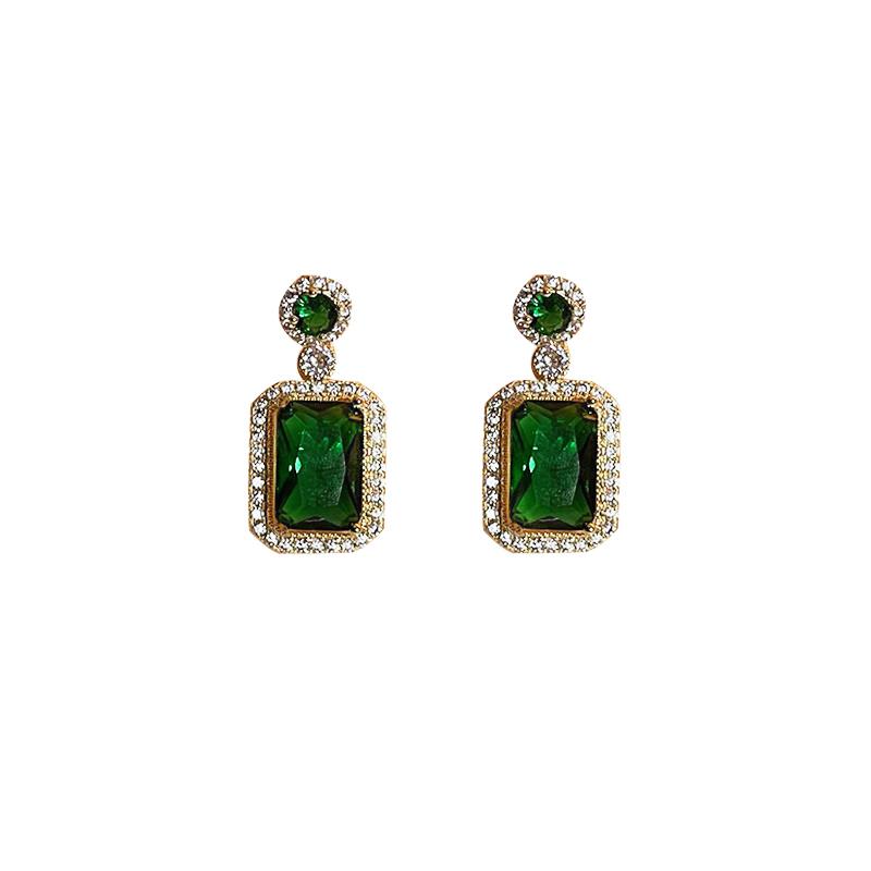 New 2025 Green Color Women Earrings Geometric Statement Korean Fashion Crystal Elegant Dangle Earrings Aretes De Mujer Modernos