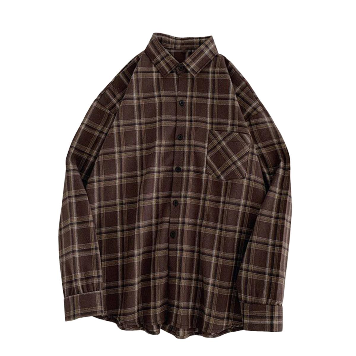 

Yousheng женская рубашка с лацканами, длинный рукав, клетчатый принт, рубашка, топы с карманами, однобортная свободная рубашка, топы для повседневной носки L коричневый