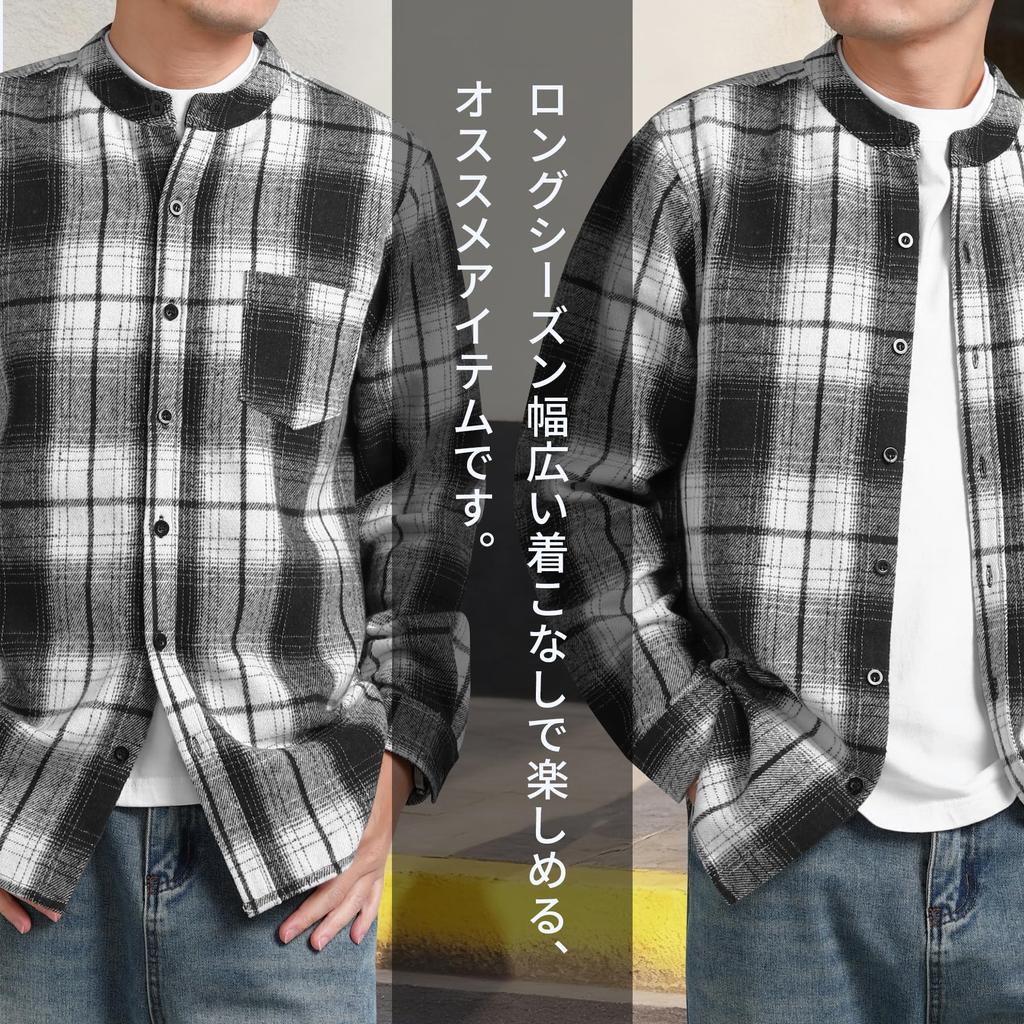 CEEN Long Sleeve Flannel Shirt with Stand Collar and Check Thick Outerwear for and Everyday Wear Men's Pattern, Fall/Winter, Casual,