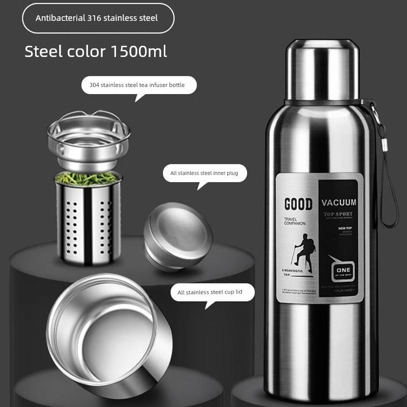 316 Stainless Steel Inner Tank Vacuum All-Steel Thermos Pot for Men, Portable Large-Capacity Thermos Cup for Outdoor Travel and Mountaineering