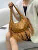 New Fashion Punk Style Dumpling Bag Tassel Handbag Women's Rivets Decoration Shoulder Bag Soft PU Leather Underarm Bag