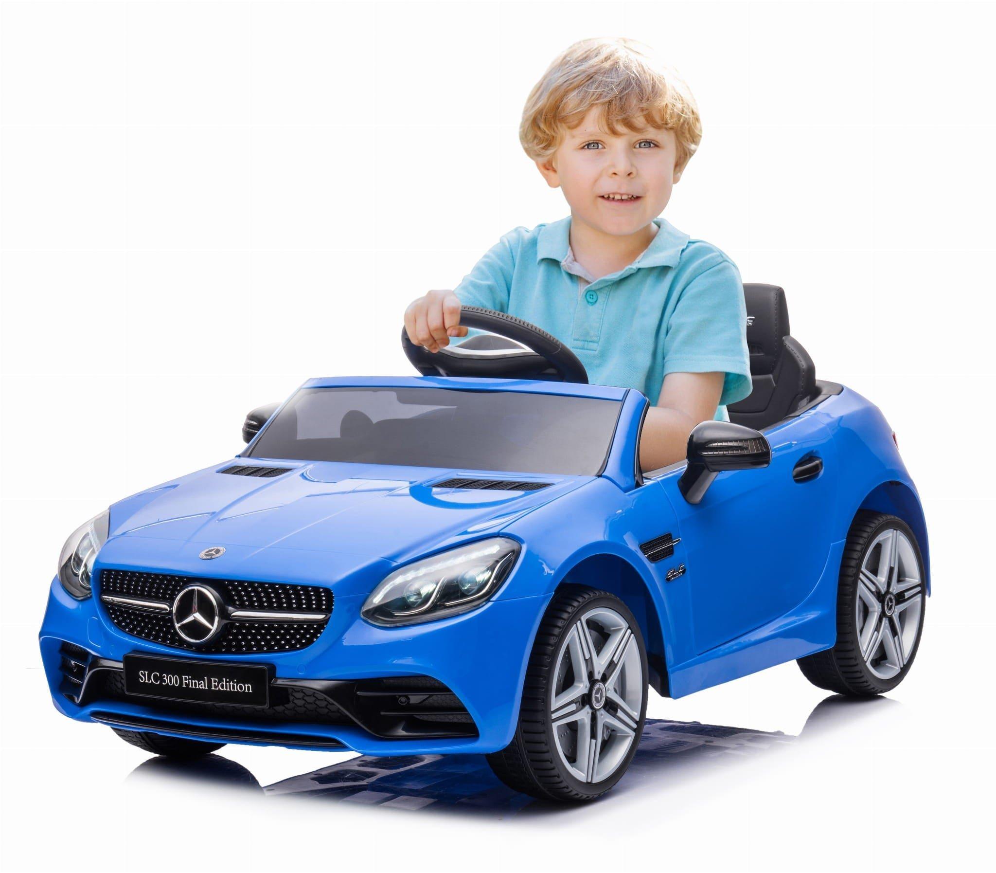 Mercedes elektrische kinderauto van 3 jaar, motorvermogen 2x30W, stuur met geluid, veiligheidsgordels (Blauw)