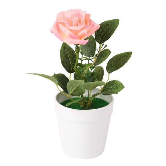Artificial Potted Rose Desktop Faux Rose Bonsai Reusable Artificial Rose in Flower Pot for Home Office Decor Photography Prop