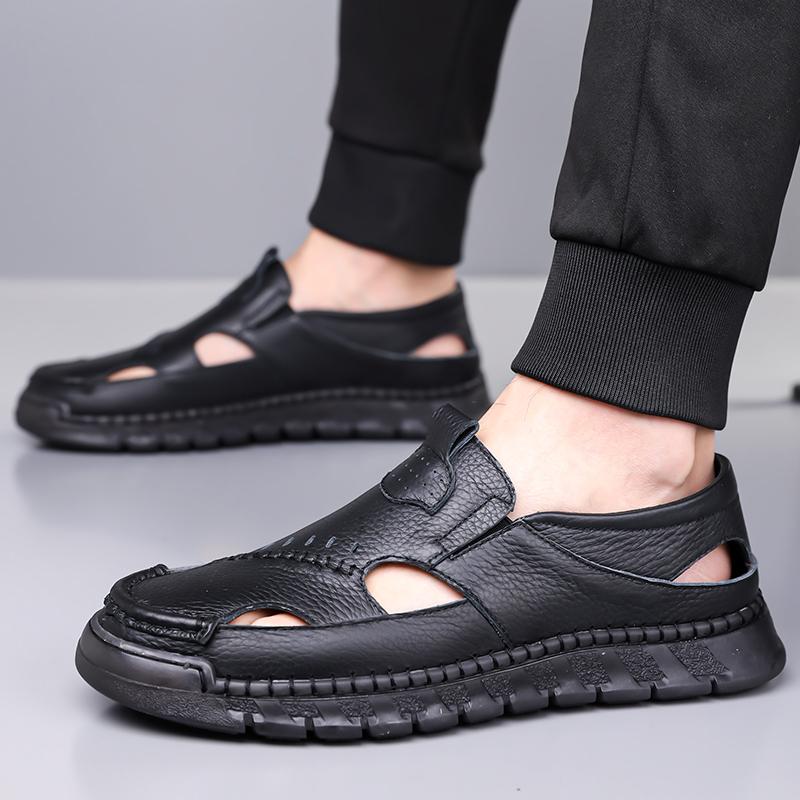 Fashion Leisure and Business Summer Sandals High Quality Daily Office Style Outdoor Street and Beach Walking Shoes Black Breathable