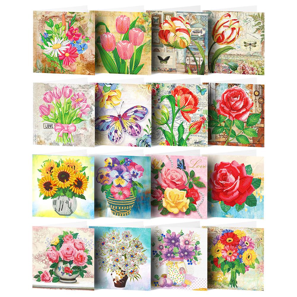 Diamond Painting Christmas Postcards 16/12/8/6PCS Rhinestone Embroidery DIY Handmade New Year Greeting Cards for Christmas