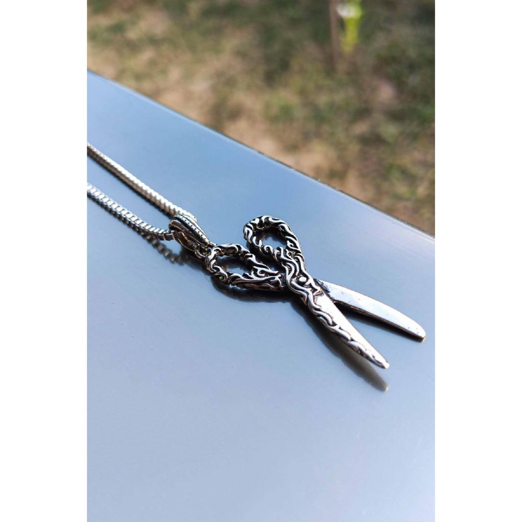 Silver Plated Barber Scissors Men's Necklace
