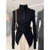 Grey turtleneck cotton wool knitted bottoming shirt women's autumn and winter irregular waist sweater with split top