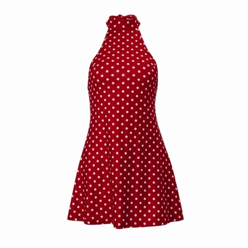 Backless Halter Dress Off Shoulder Chiffon Dress Chic Polka Dot Dress Summer M красный