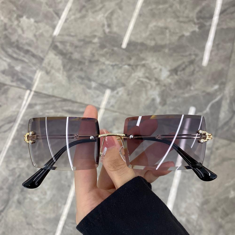 Bezramkowe Przycięte Kwadratowe Okulary Przeciwsłoneczne Modne Okulary Kobiety Europejski i Amerykański Trend Okulary