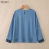 ZANZEA Women Casual Round Neck Fashion Long Sleeve Blouse