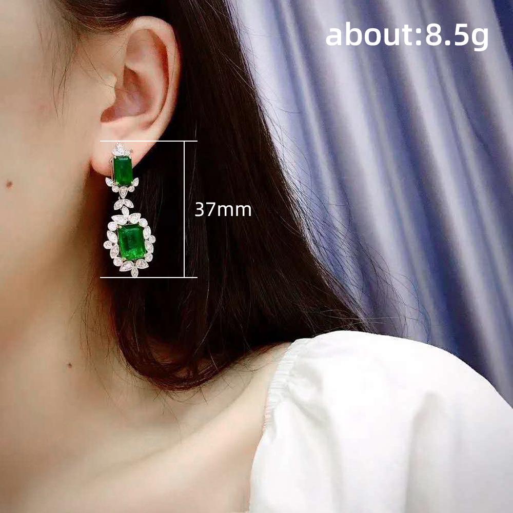 Cao Shi Luxury Inlaid Simulated Diamond Dangle Earrings: Elegant Emerald-Cut Studs for Women