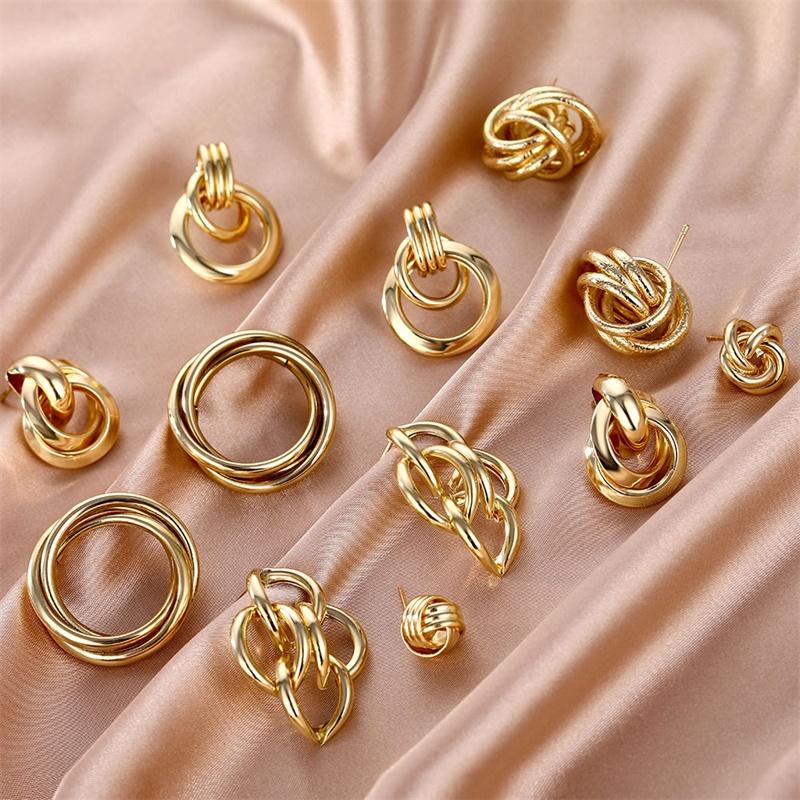 Hot Selling Vintage Earrings Women Big Gold Color Geometric Statement Metal Drop Earrings Jewelry Accessories