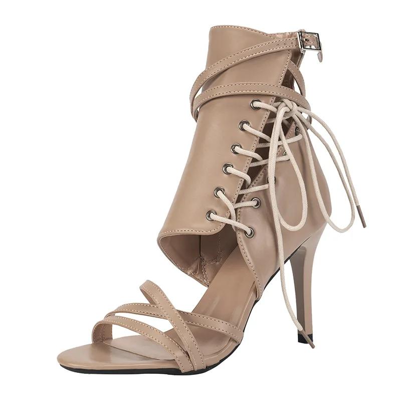 Fashion Women's Sandals Super-high Heels Ankle Boots Sexy Strip Pole Dance Shoe Wedding Peep-toe Sandals with Ties Ladies Shoes