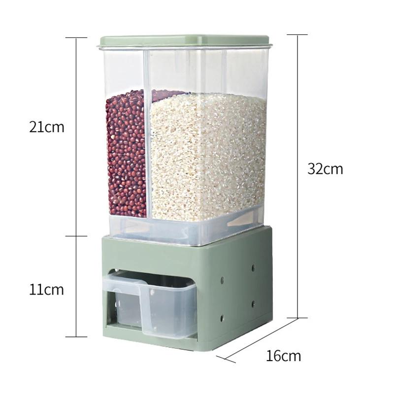 Nástěnný dávkovač cereálií Vodotěsná uzavřená nádoba na skladování potravin Nádoba na skladování rýže a obilí Kbelík na rýži Kuchyňský organizér