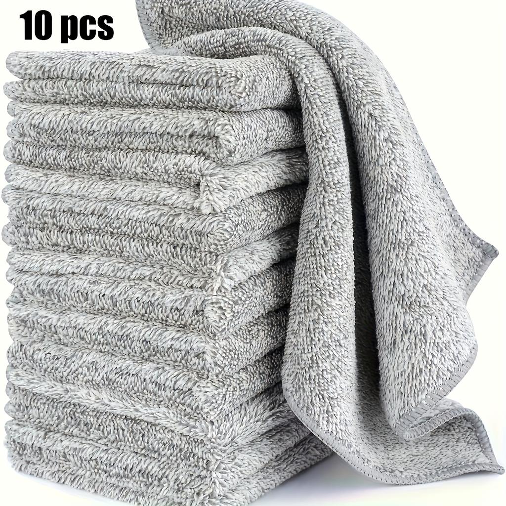 5pcs/10pcs Natural Bamboo Fiber Dish Towels, Highly Absorbent & Lightweight Reusable Cleaning Cloths, Modern Grey Kitchen Towel