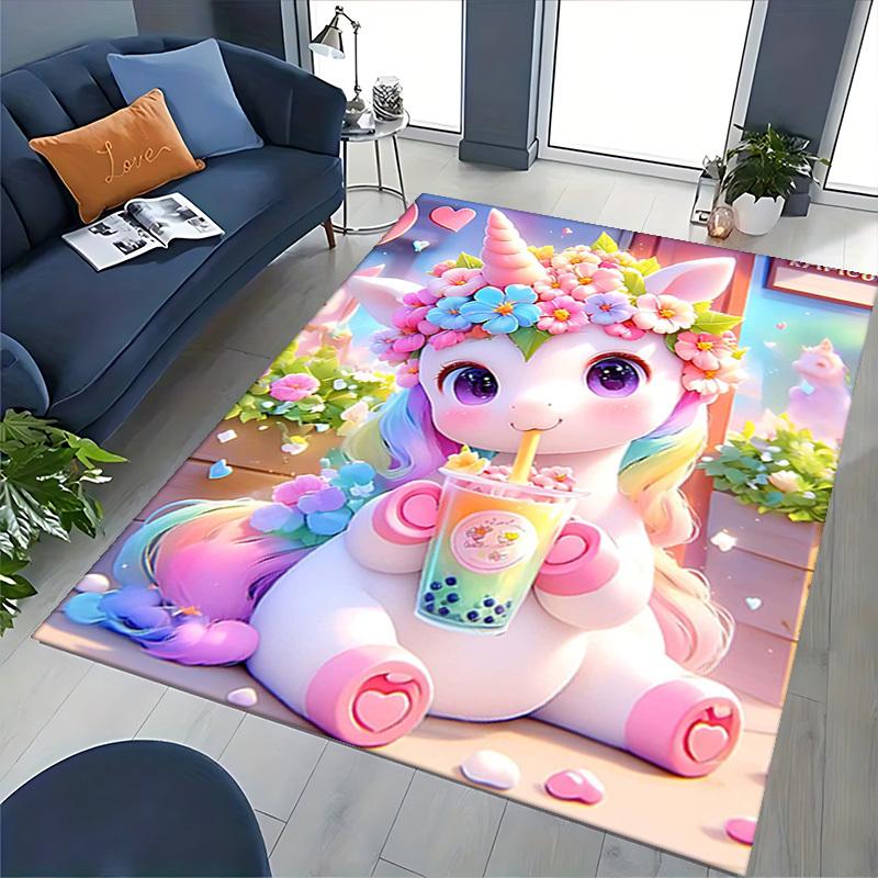 1pc Anime Unicorn Flower Crown Chair Mat - Office Desk Pad with Bubble Tea Design, Non-Slip Carpet for Home Decor, Suitable for All Seasons, Perfect G