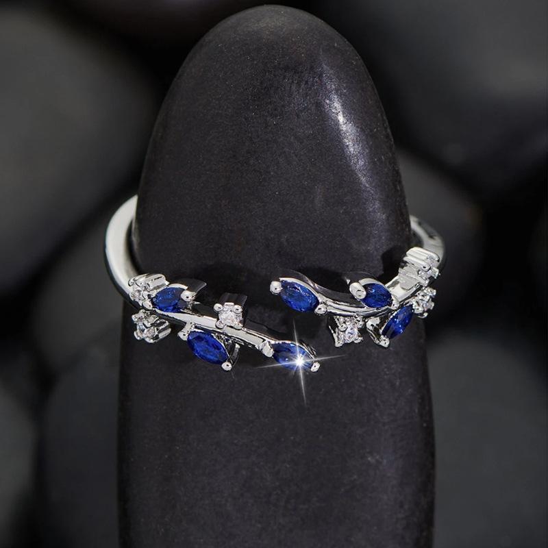 

Европейское и американское красочное персонализированное модное кольцо для женщин, свежие и лесные кольца с листьями, с регулируемым открытием opening adjustable синий