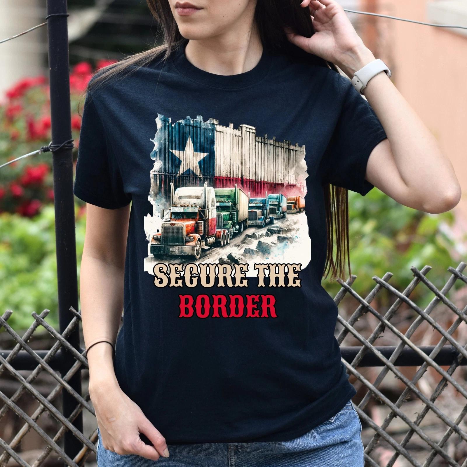 Secure the border Unisex Tshirt border truck Texas black S