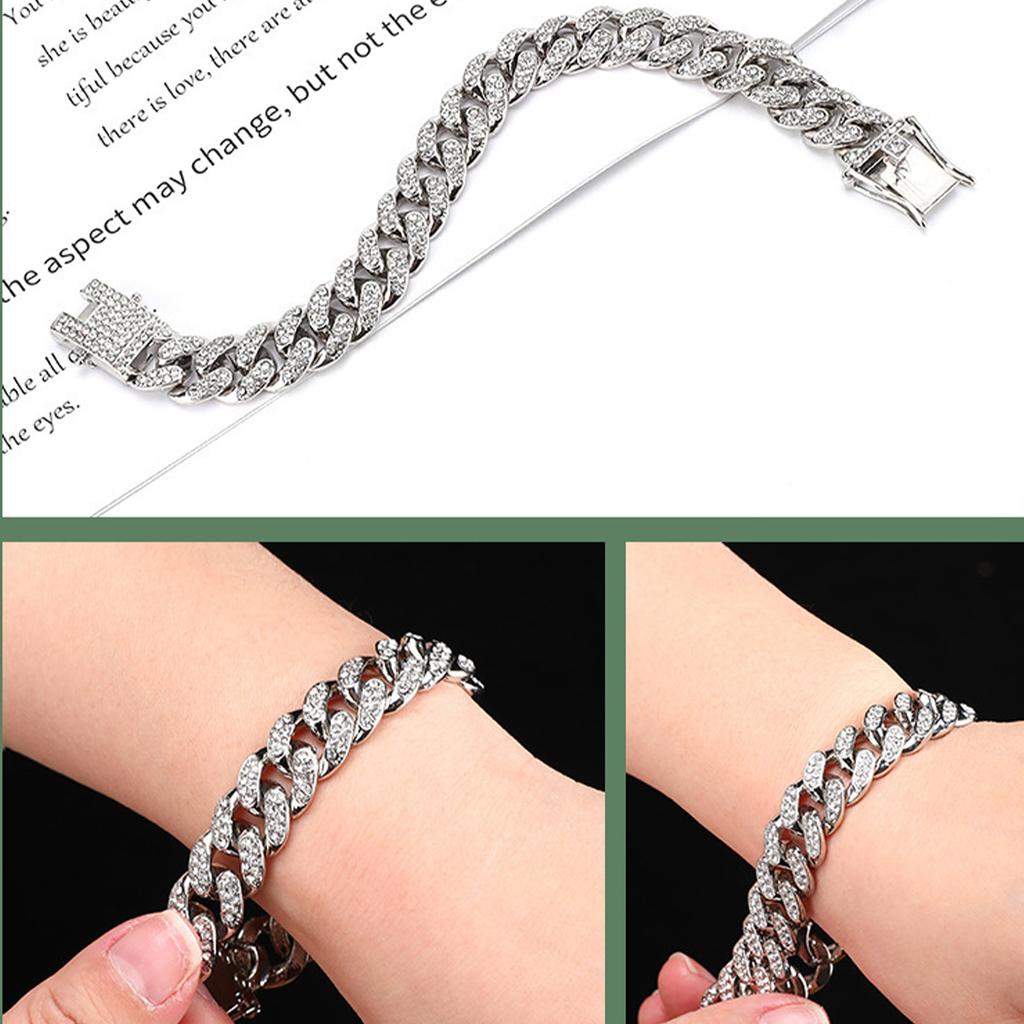 Cuban Link Chain 20cm Bracelet 50cm Necklace Alloy Fashion Accessory for Men Women Silver Color