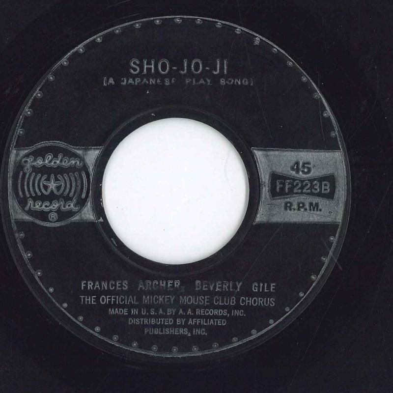 

7inch Record OFFICIAL MICKEY MOUSE CLUB CHORUS - Sho-jo-ji FF223 GOLDEN RECORDS US Children s Used