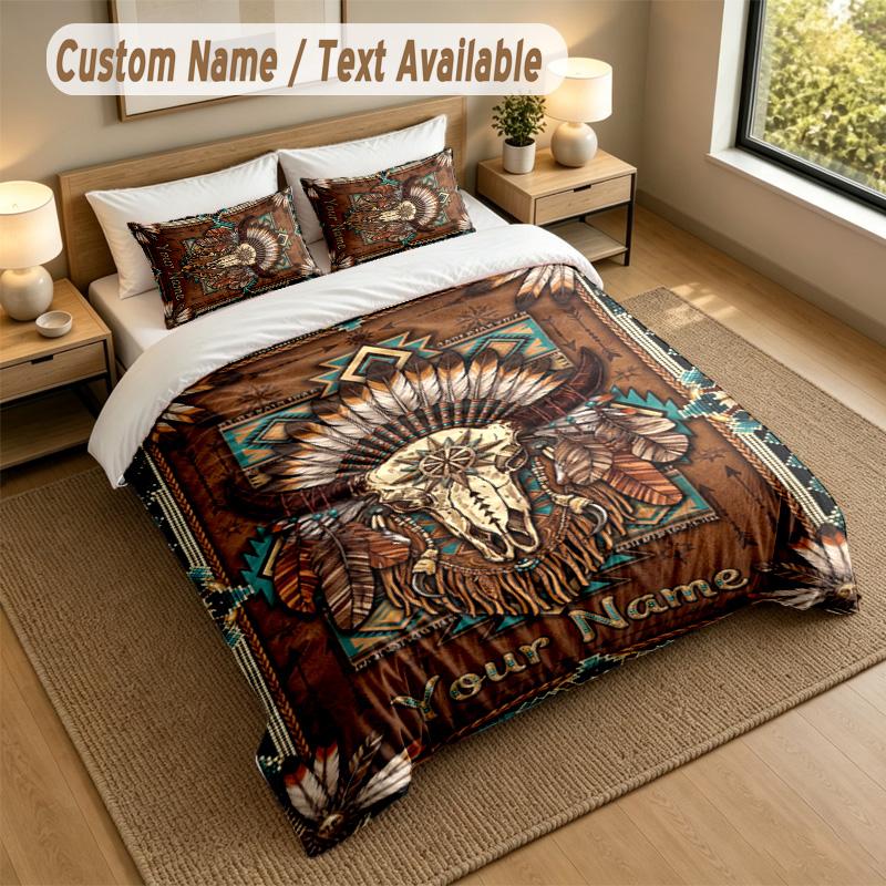 American Patriotic Theme Personalized 3Pcs Bedding Set Custom Text & Name 1 Sheet 2 Pillowcases Household Bedding 1pc