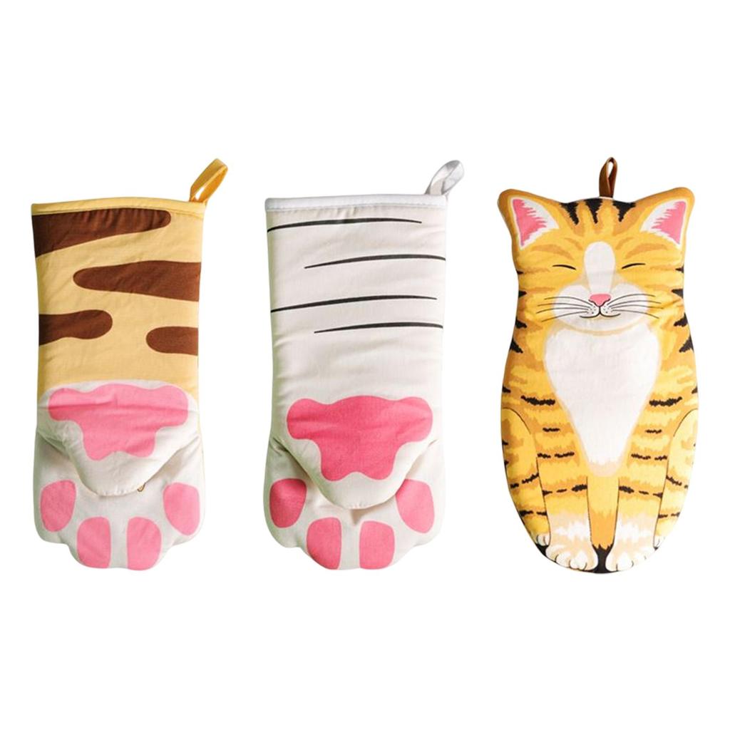 Multifunction Microwave Gloves Cat Shaped Thickened Heat Insulation Gadget for Barbecue Cooking Baking Cooking