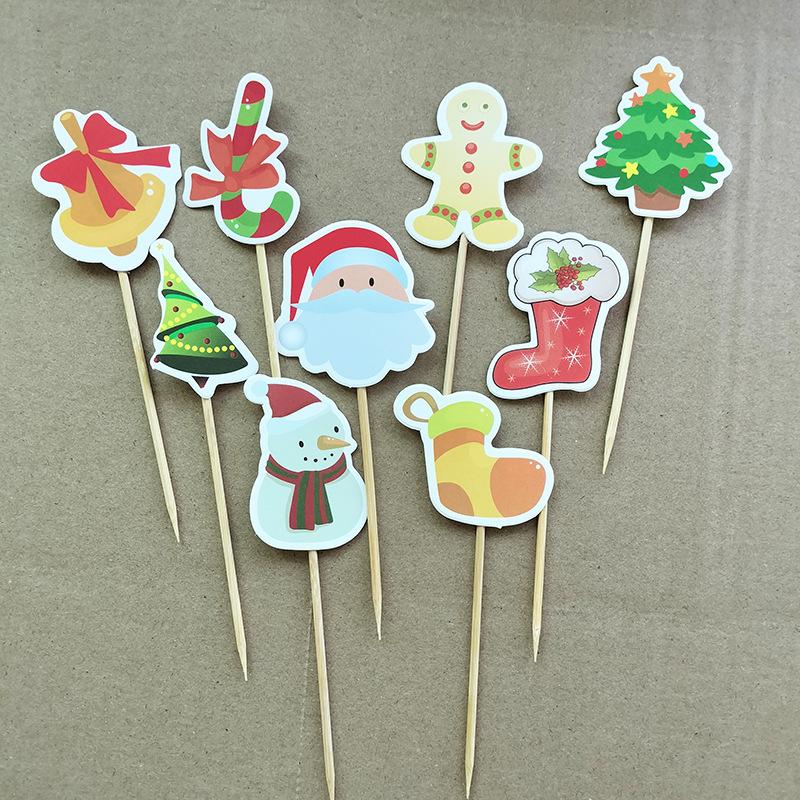 2025 Disposable Fruit Stick Party Cake Topper Christmas Tree Santa Snowman Fruit Cake Decoration Christmas Decoration