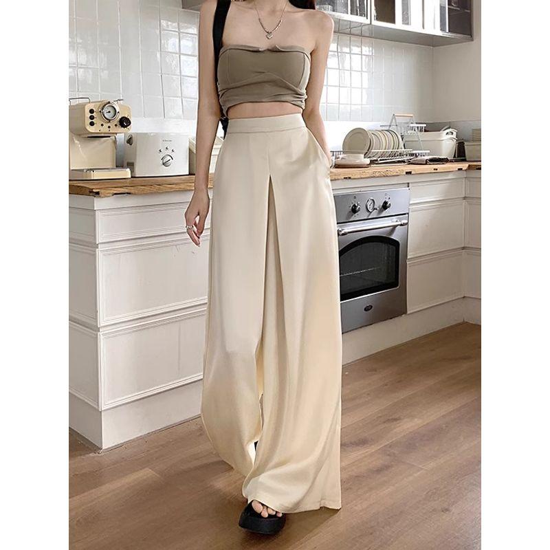 Kumikumi Fancy Satin Casual Pants Loose Pants Women's Clothing Fall Drape High Waist Straight-Leg Pants Mop Pants
