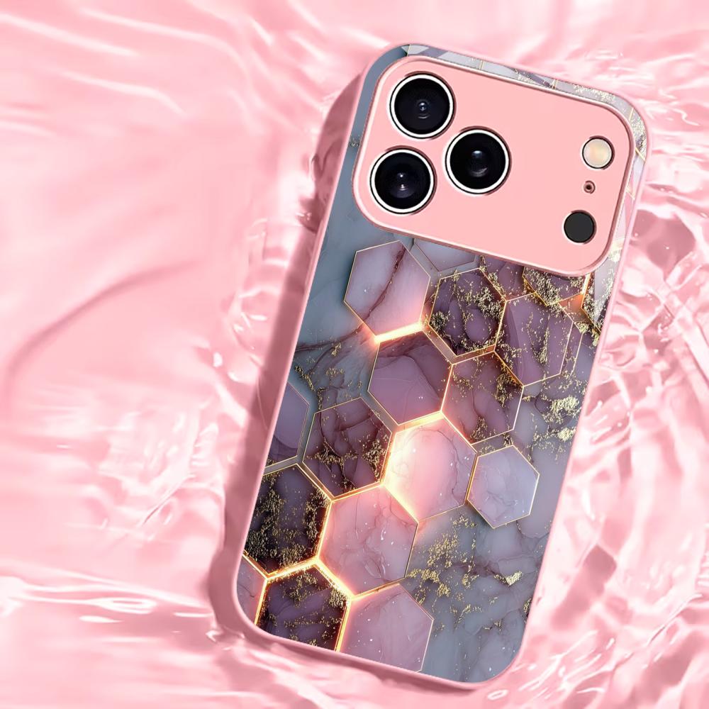 Pink Honeycomb High-end Phone Case Electroplated Glass TPU PhoneCase for iPhone 17 16 15 14 13 12 11pm Pro Plus