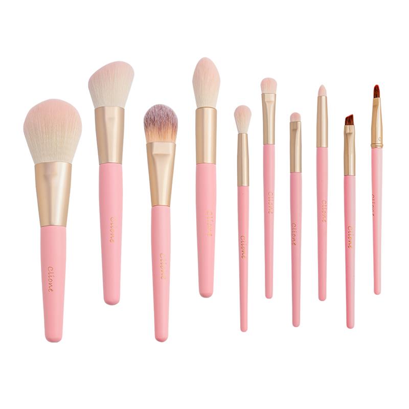 New Style Kabuki Foundation 10 Pcs Professional Synthetic Hair Cheap Vegan Cruelty Free Custom Logo Pink Makeup Brushes regular size розовый