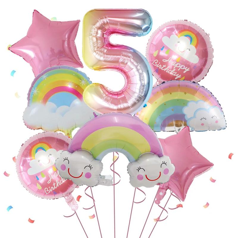 8 Stück Regenbogen Lächeln Wolke Ballon 30 Zoll Farbverlauf Zahlen Folienballons 1-9 Jahre Kinder Geburtstagsparty Dekorationen Baby Jubiläum