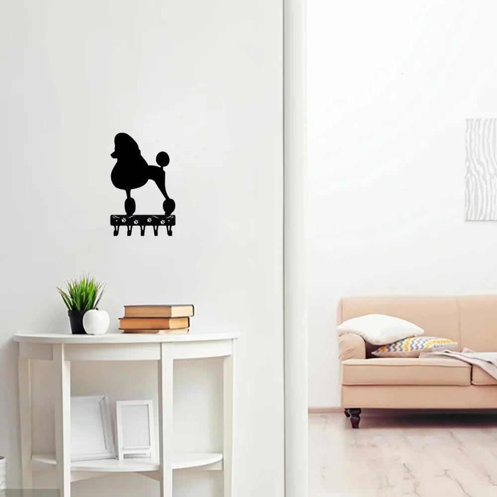 Poodle Key Holder for Wall - Small 6 Inch Wide with 5 Hooks - Iron Crafts Wall-Mounted Coat Rack Organizer Iron Art Décor