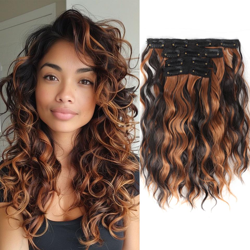 

Накладные волосы на заколках 4 шт. на всю голову длиной 12 дюймов, кудрявые, волнистые, из синтетических волос, натуральные волнистые для женщин, девушек, для волос