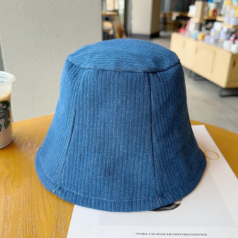 Four seasons denim bucket hat female face small plain face cover basin hat micro horn bucket hat outdoor sun hat