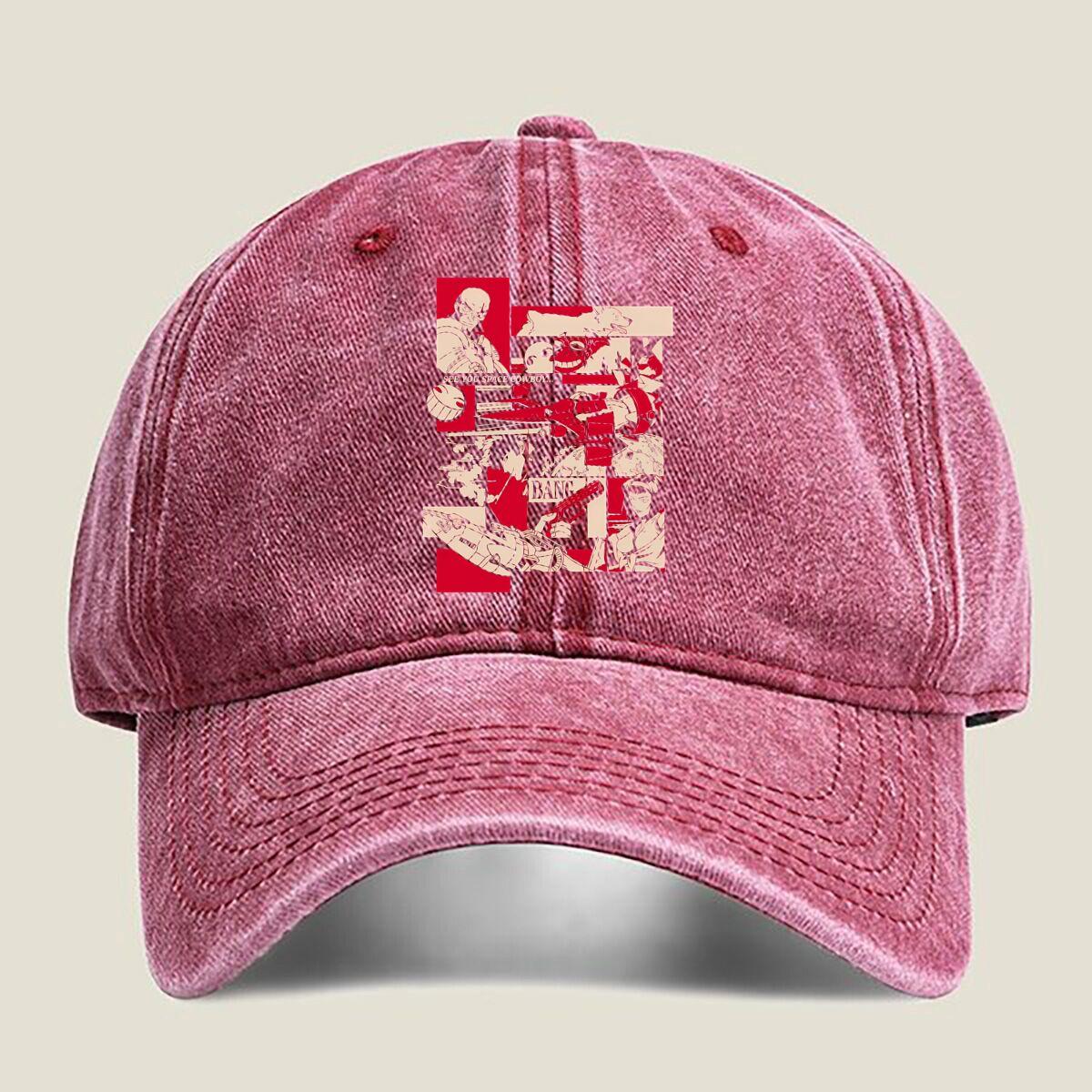 

Red Abstract Collage Fashion Washed Baseball Cap Hat Outdoor Activities One Size красный