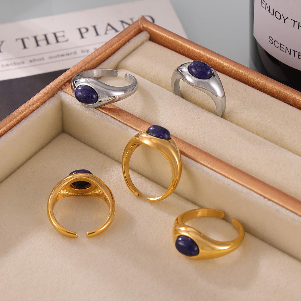 

Elegant Lapis Lazuli Titanium Steel Gold-Plated Ring