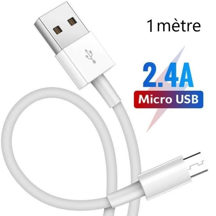 Câble pour samsung a10 s6 s7 j4 plus j5 j6 j7 a6 micro usb chargeur rapide couleur blanc 1 m
