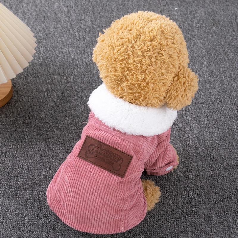 Pet Dog Clothes Dog Jacket Fleece Lining Extra Warm Coat Cat Jacket Dog Denim Jacket Dog Coat Puff Winter Thickening Corduroy Clothes Teddy