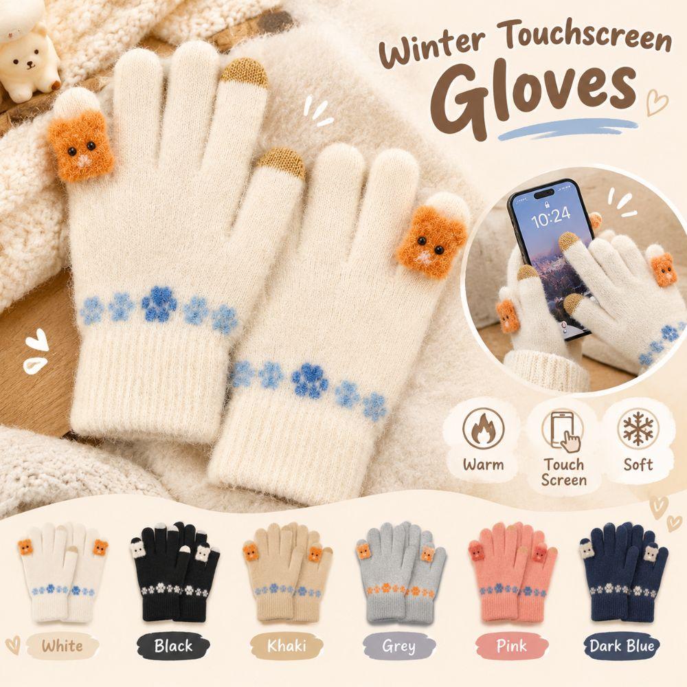 Windproof Winter Plush Gloves Cute Bear Cycling Gloves Korean Touch Screen Gloves Women