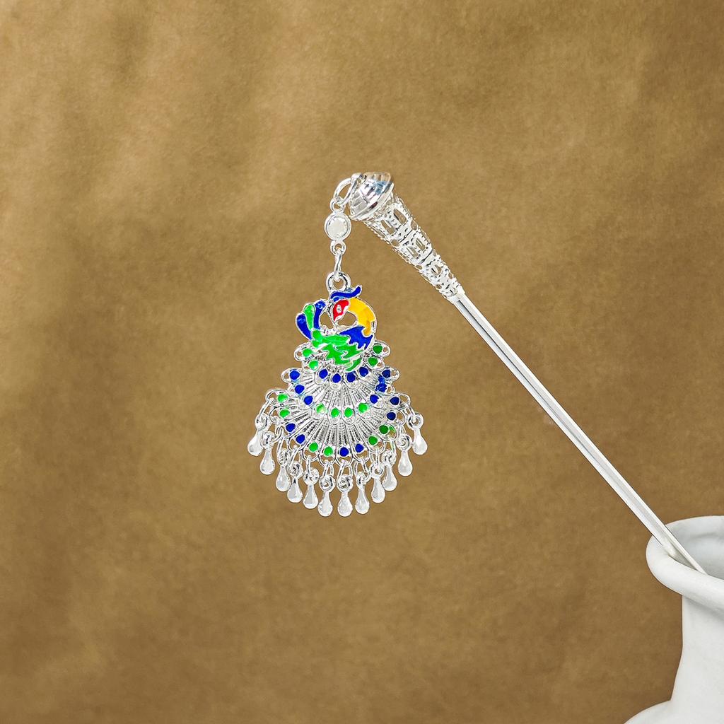 Ethnischer Stil Imitation Miao Silber Bunt Tropföl Pfau Haarnadel Retro Touristenattraktionen Schmetterling Blumen Stufen-Schüttler Haarnadel Damen