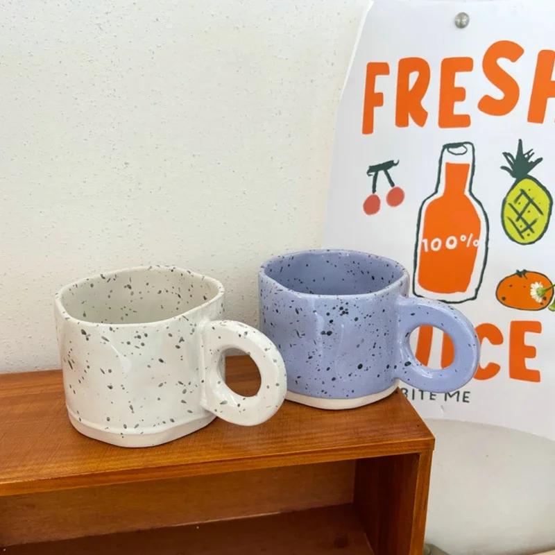 300ML Creative Ring Handle Ceramic Mug Milk Coffee Cup Office Home Drinkware Microwave Oven Couple Hand Grip Cups