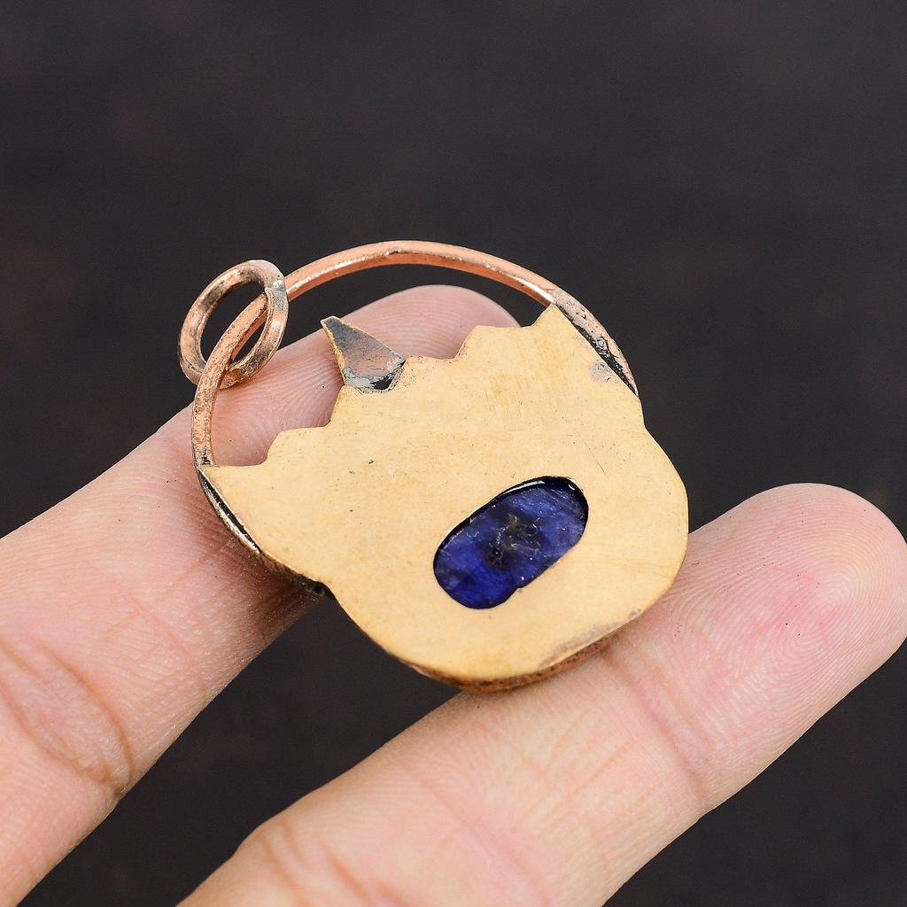 Faceted Blue Sapphire Pendant Copper Pendant Original Gemstone Pendant Antique Copper Jewelry Handmade Elegant Pendant Designer Jewelry Gift