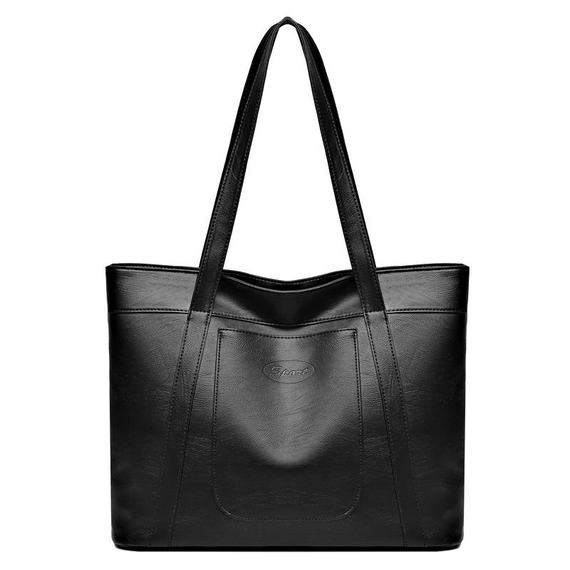 Мягкая кожаная большая сумка модная повседневная простая сумка на плечо большая вместительная ретро-сумка чёрный 1929₽