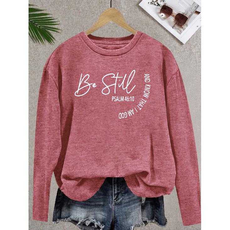 Love Letter Print Round Neck Long Sleeve Women Four Seasons Elegant Casual Fashion T Shirt S кирпич красный