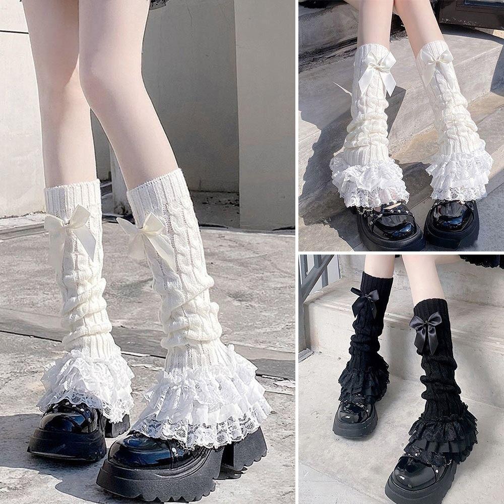 Lolita Style Knitted Leg Warmer Bow Tiered Boot Socks Legging Stockings Women's Accessories