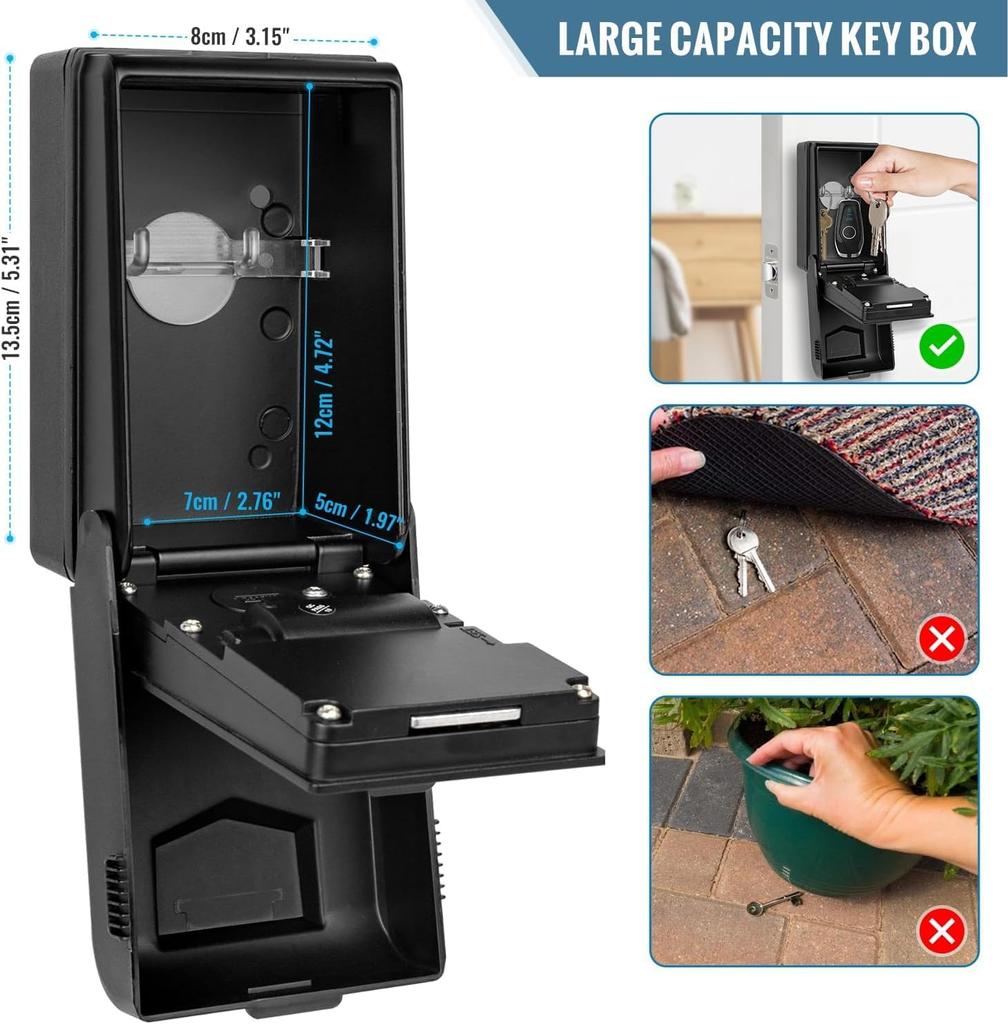 Outdoor Key Safe With Luminous Digital Code Waterproof Sturdy Key Box, Weatherproof Key Safe For Home, Garage, School, Office