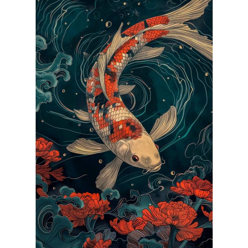 

Японские красочные постеры и принты с карпами кои, печать на холсте, ретро настенное искусство, картина для гостиной, домашний декор, подарки 21cm×30cm NoFrame