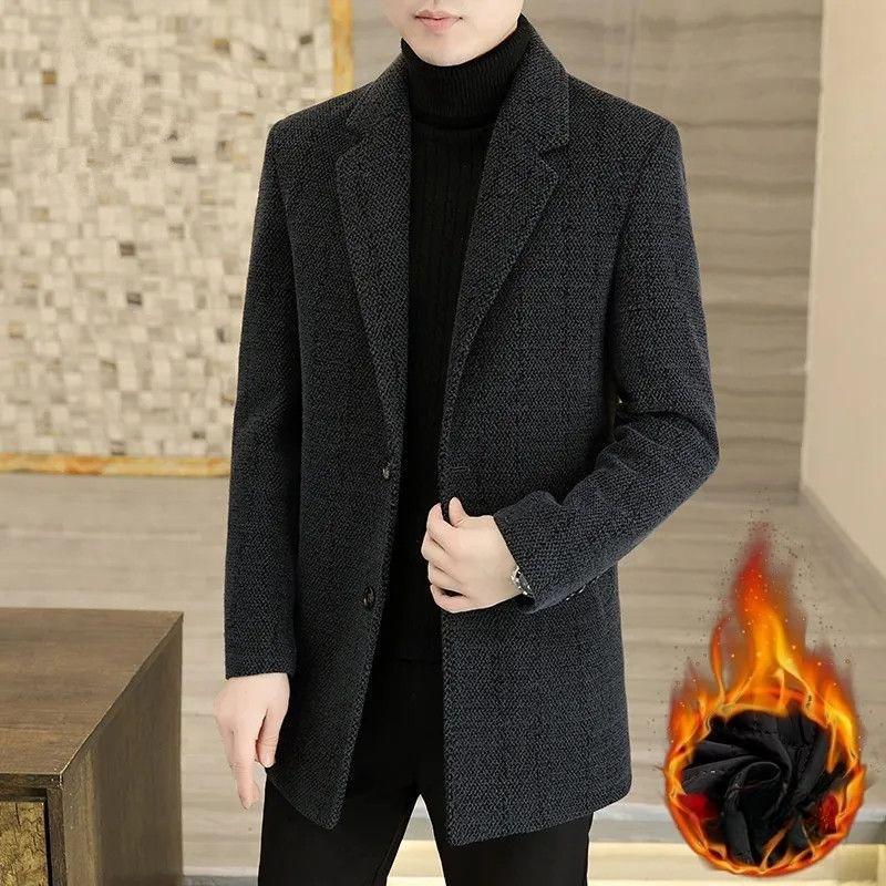 

For Middle-aged Men in Autumn and Winter, A Thick, Fashionable and Comfortable Business Casual Coat with A Suit Collar and A Woolen Coat 5XL чорний